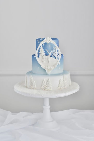 Winter Wonderland cake, winter wedding cake. Iron Mountain Wedding cake, Wedding cake, Michigan wedding cake. Blue cake, blue wedding cake.