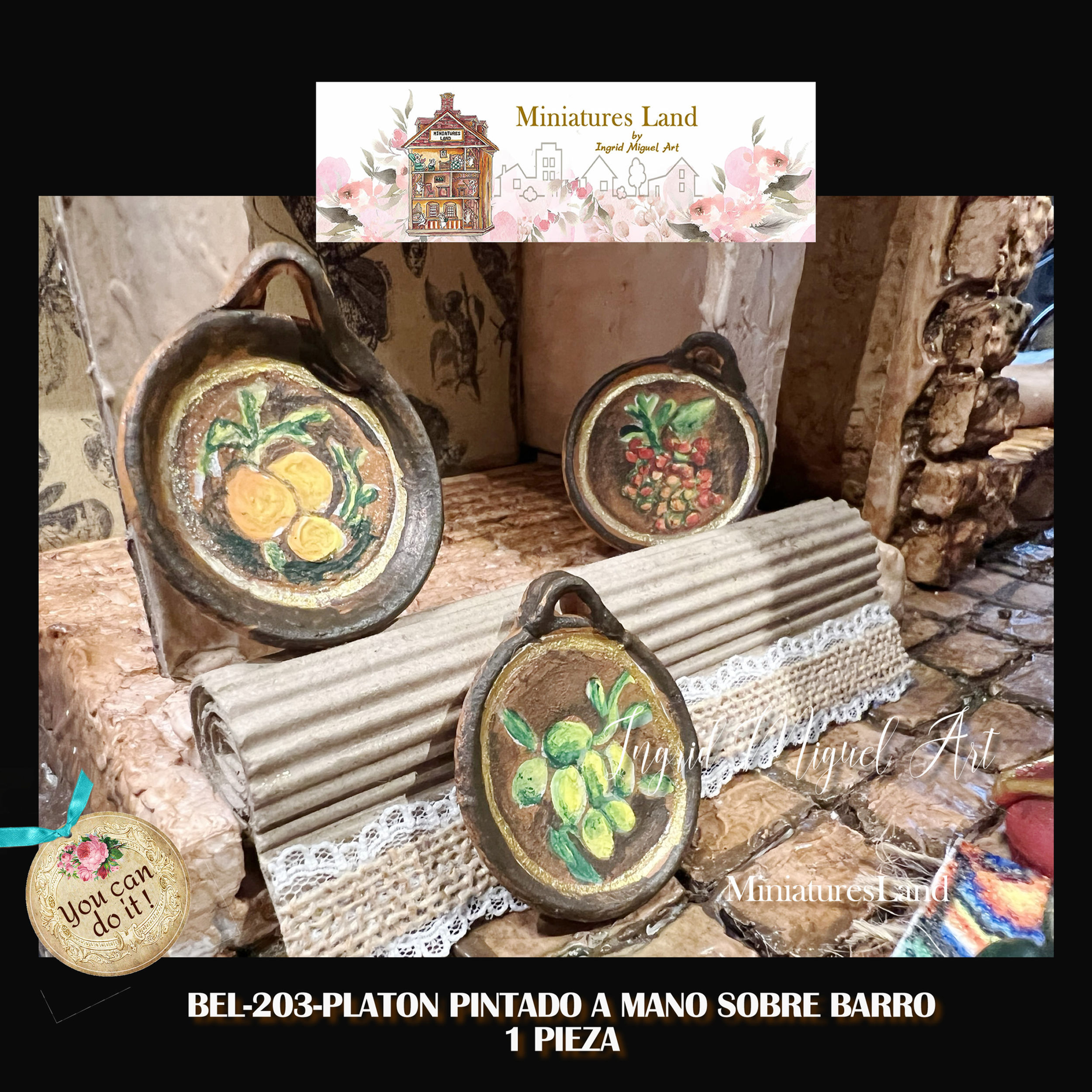 Platón de barro pintado a mano para belenes /BEL-203