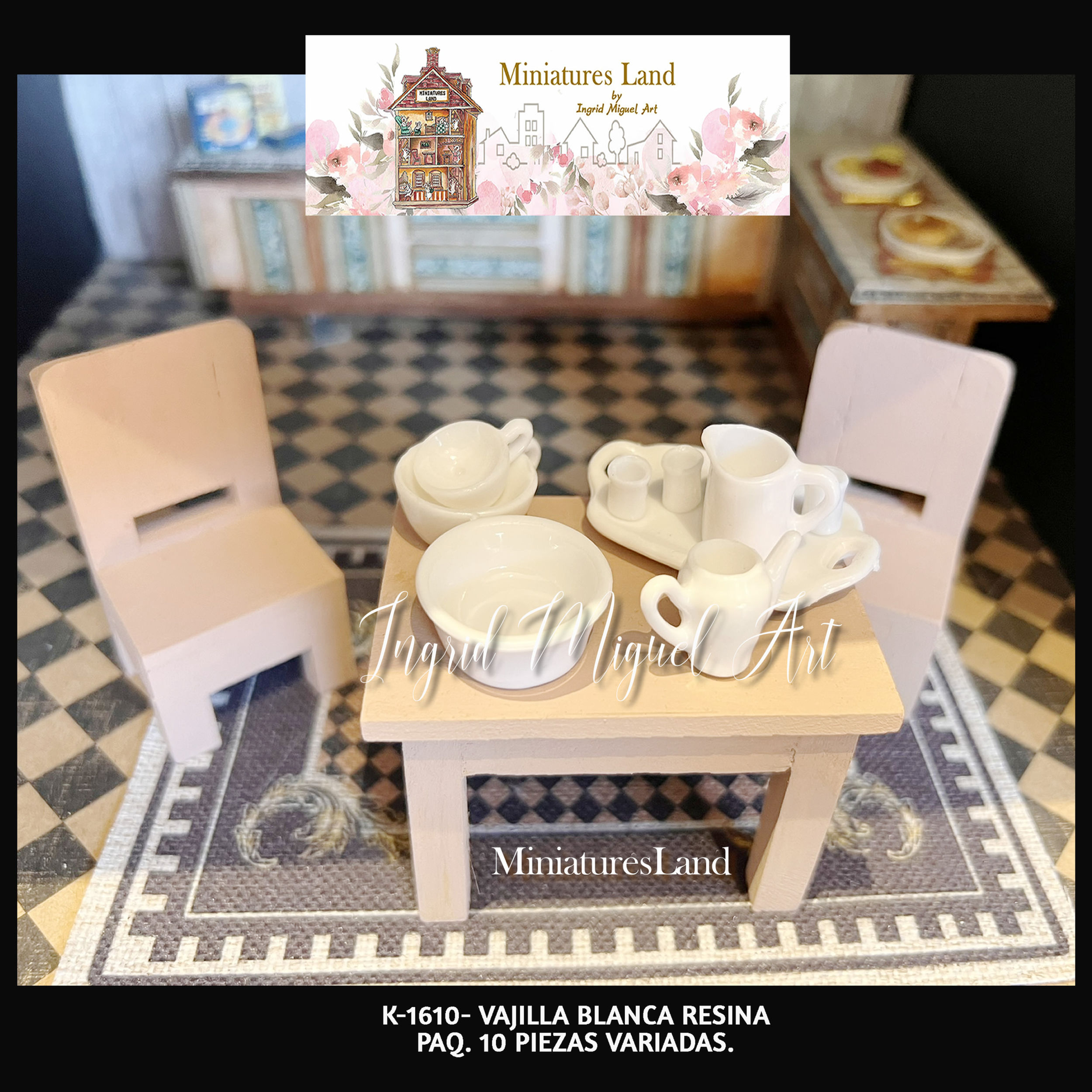 Vajilla blanca resina, para tu cocina, 10 piezas/ Miniaturas /K-1610