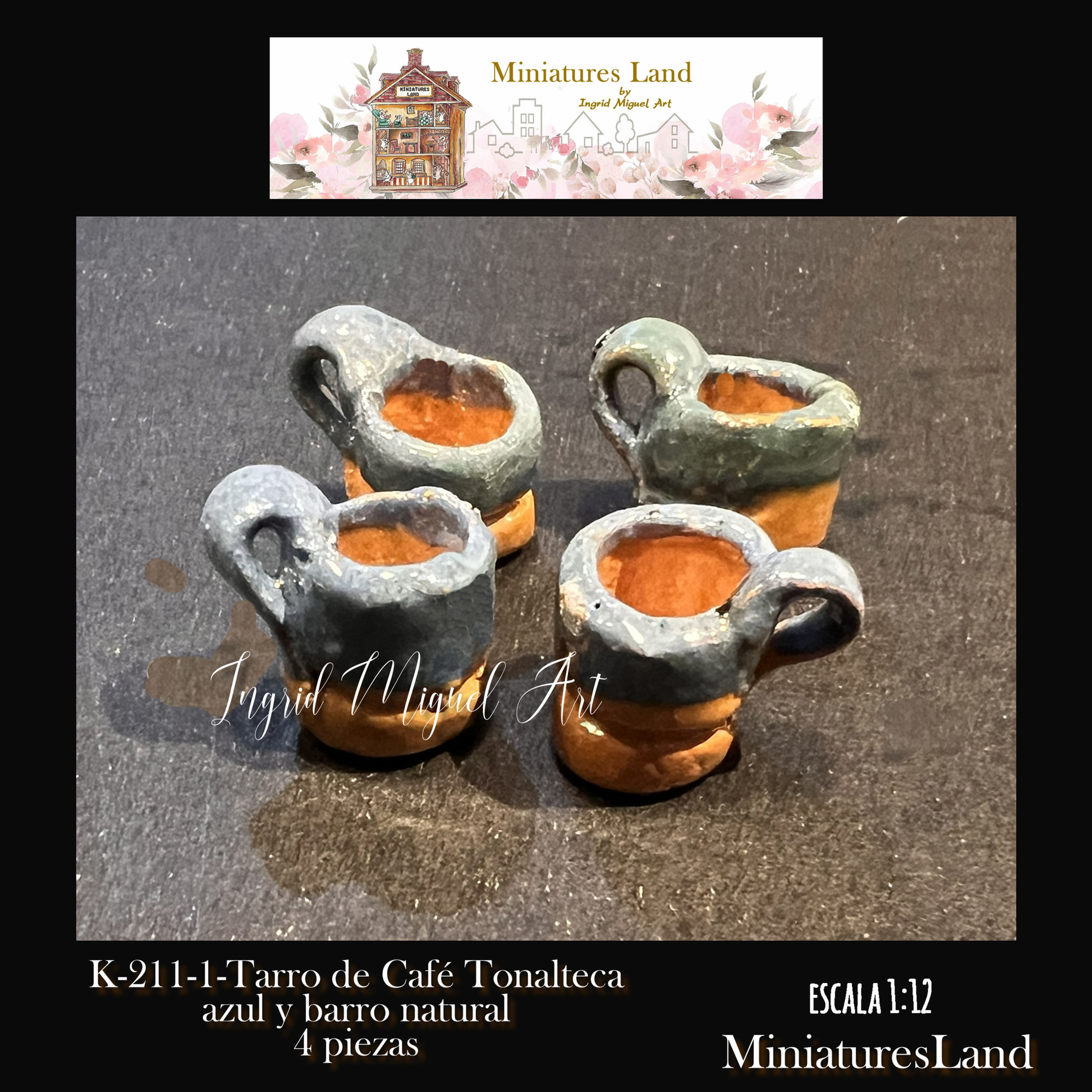 Tarro para café de barro natural 4 pc (- dif tamaño y color/Miniaturas/K-211-1