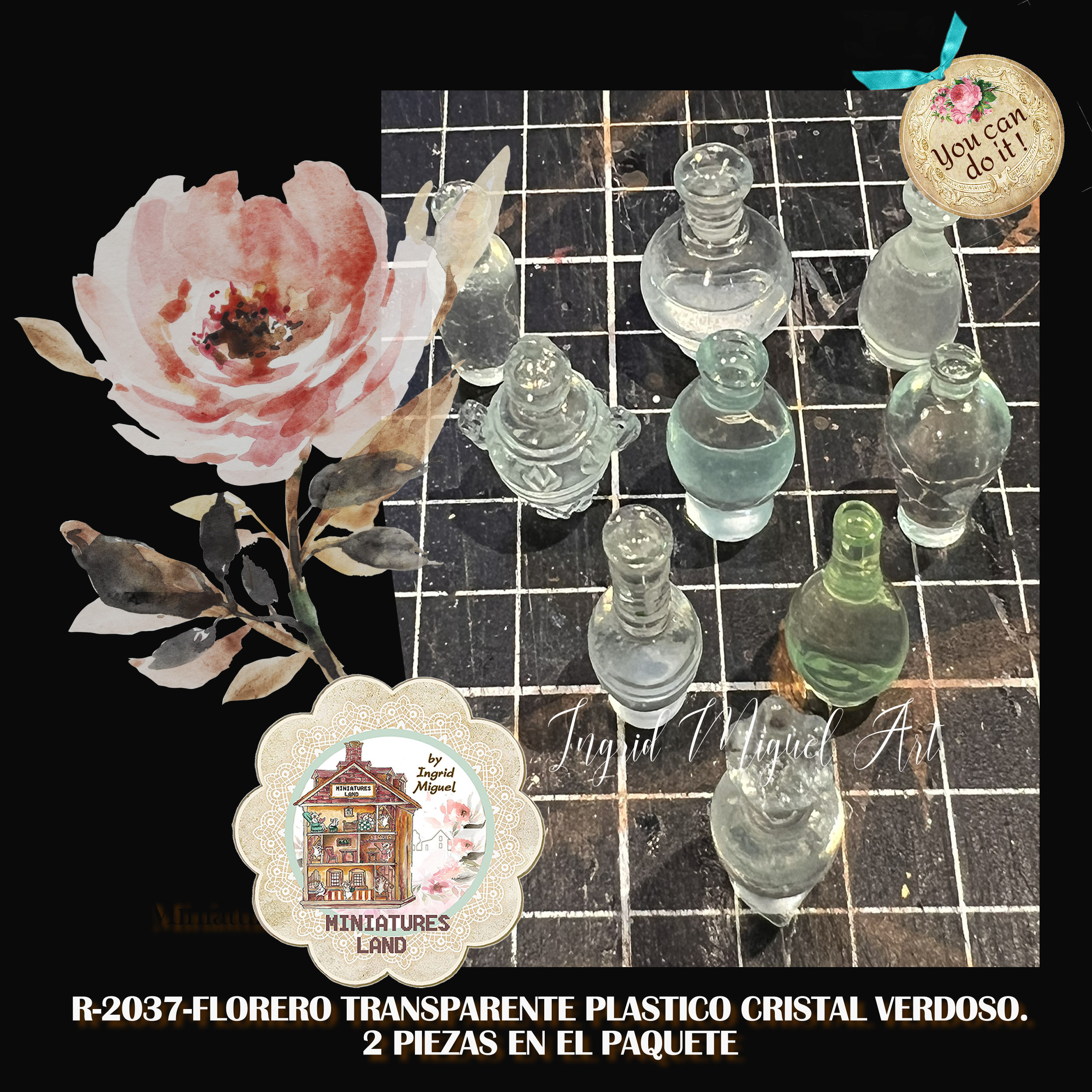 Botellita transparente estilo florero 1 piezas/Dollhouse /Miniaturas/R-2037