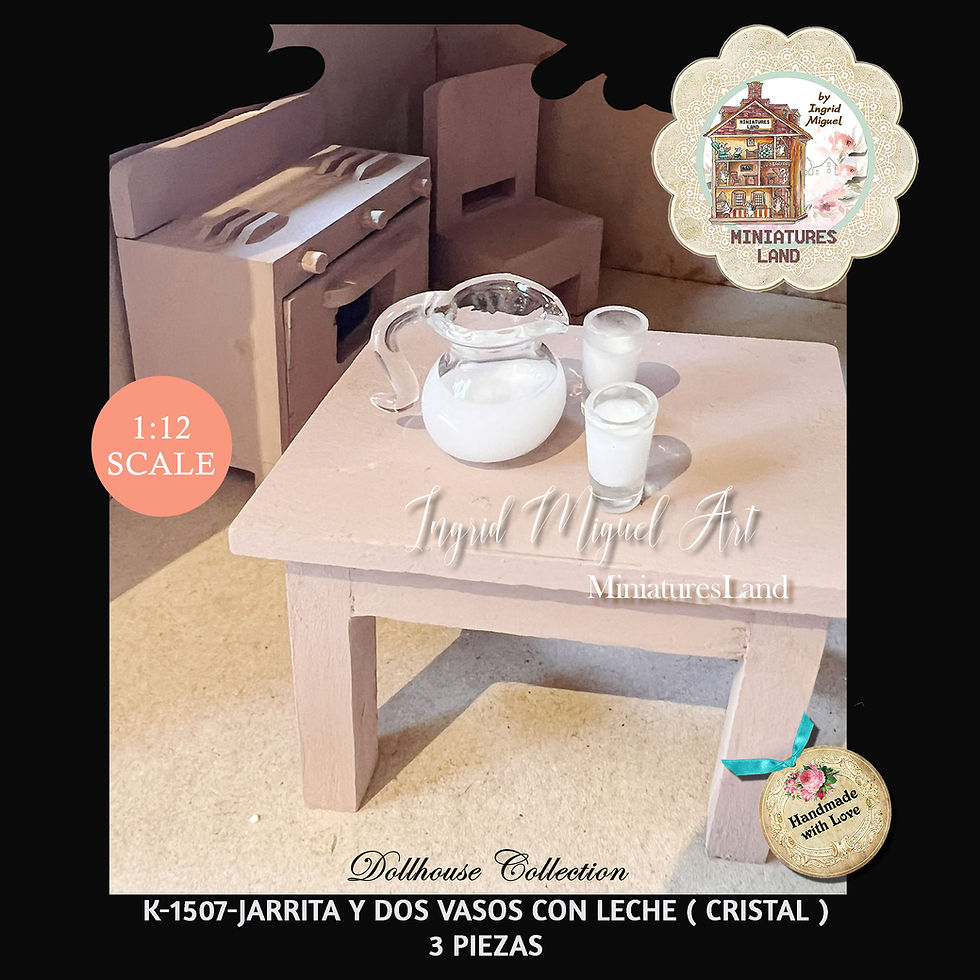 Miniatura: Jarrita y dos vasos de leche de cristal / Casita de Muñecas/Miniaturas/K-1507
