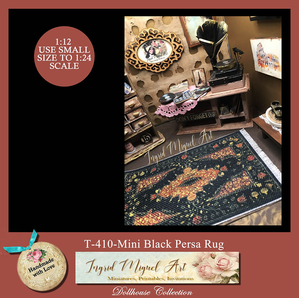 Thumbnail: Tapete Persa, negro con rombo y flores negro, grande, med, ch. /Miniaturas/T-410