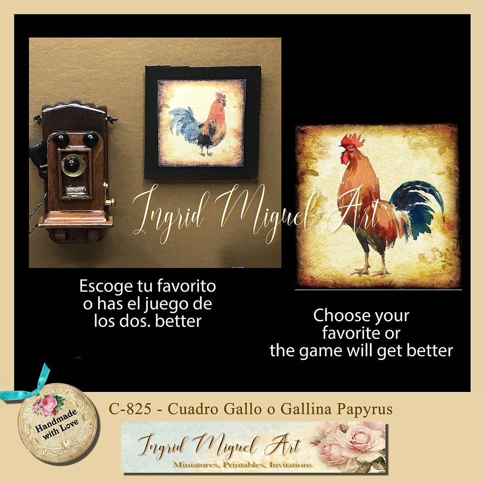 Thumbnail: Cuadro Gallina estilo Papirus, color cafe y ocre / Miniatura / C-825-1