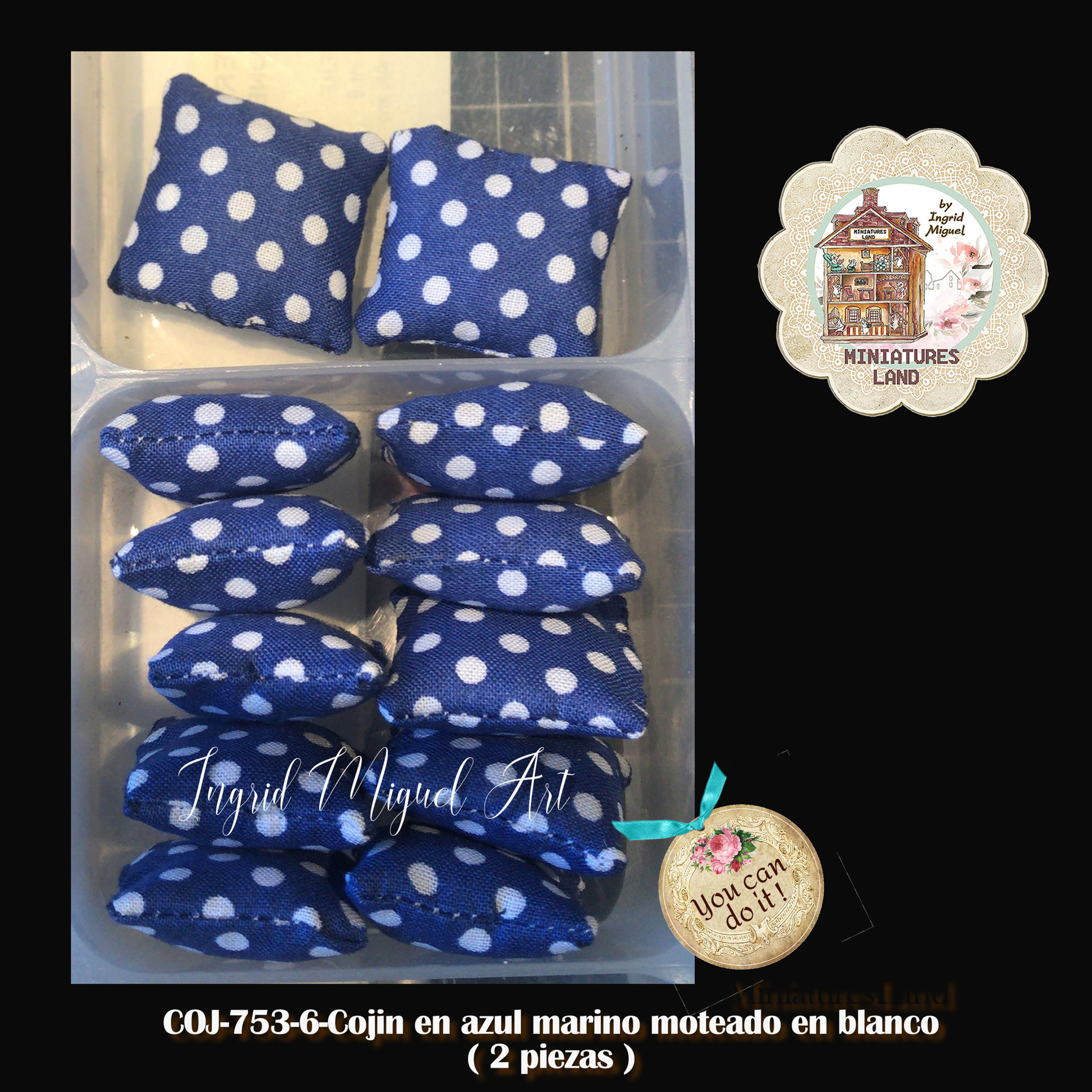 Cojines Azul Marino con motas Blancas 2 piezas /Miniatura/COJ-753-6