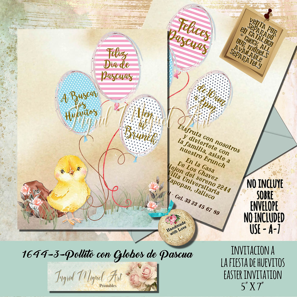 Miniatura: Invitación de Pascuas -  Fiesta de Huevitos, DIGITAL EDITABLE / INF-1644-2
