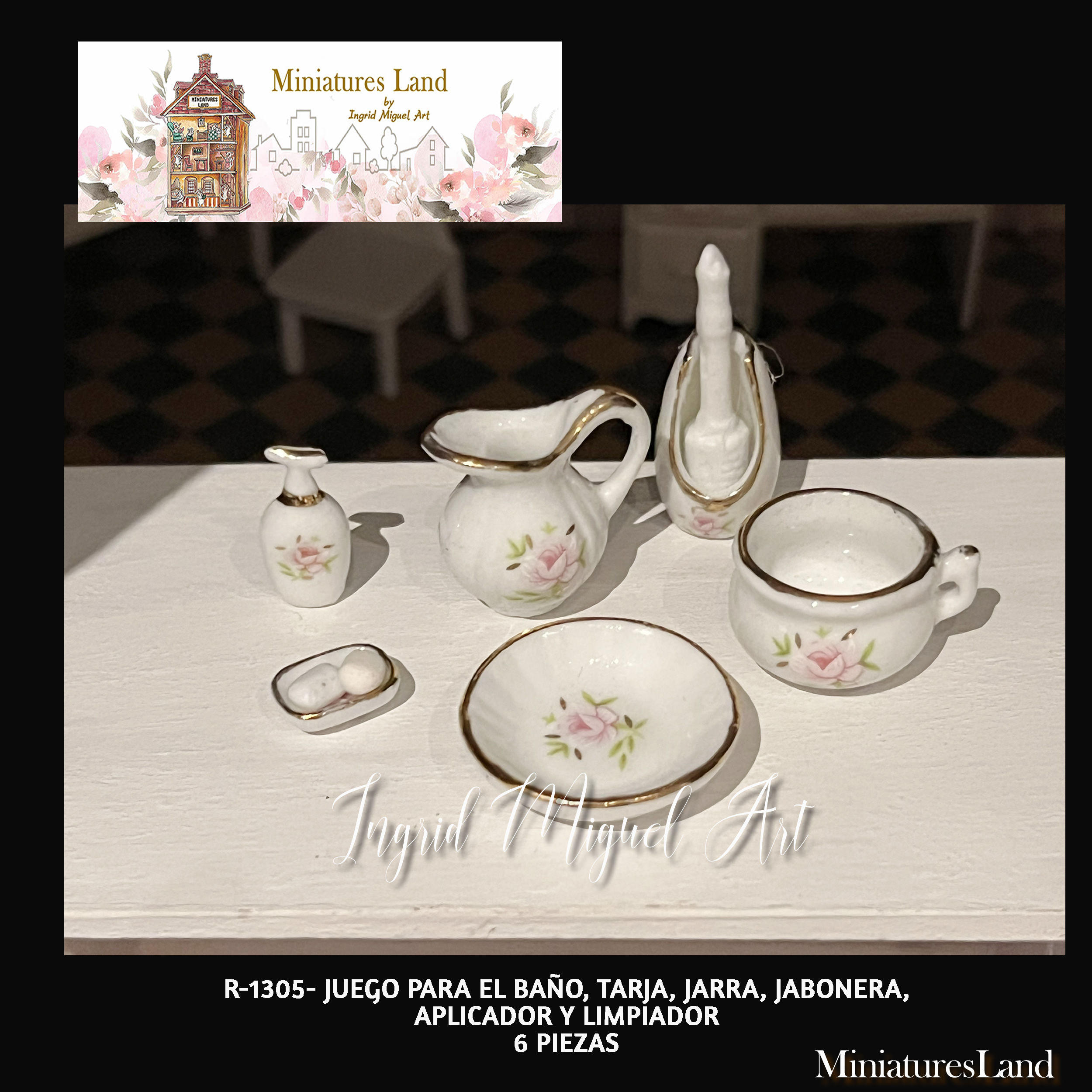 Tarja, Jarra juego de baño, con jabonera, aplicador /Miniaturas/R-1305