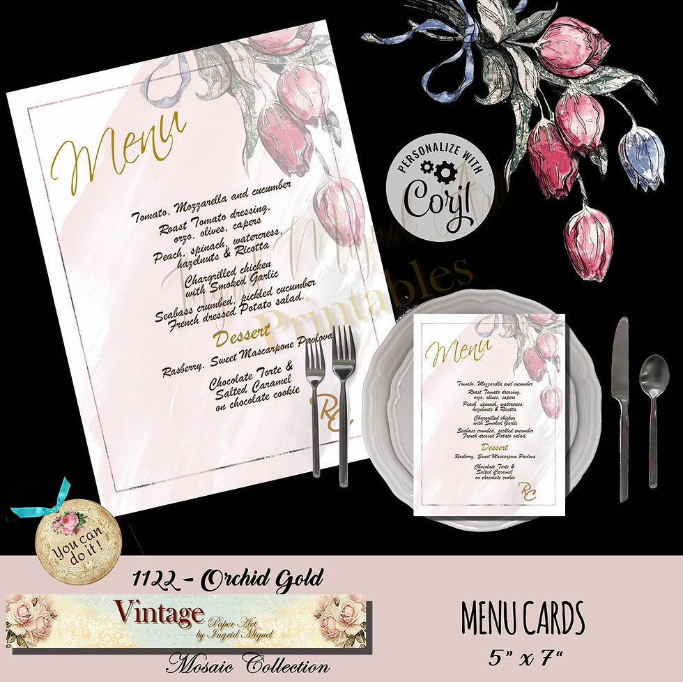 Menú para tus mesas de evento - Tulipanes en dorado /F-1122-7