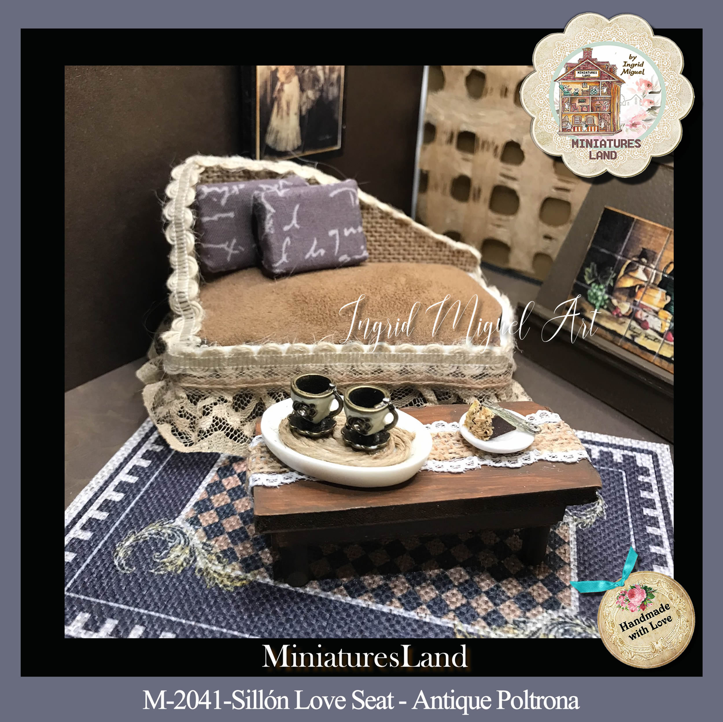 Sillón love seat Poltrona antigua, Dollhouse/Miniaturas /M-2041