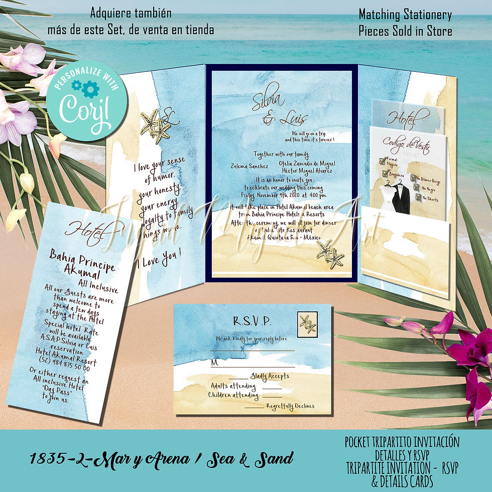 Menú para sus eventos, Boda, Cumpleaños, Mar y Arena/ TR-1835-7