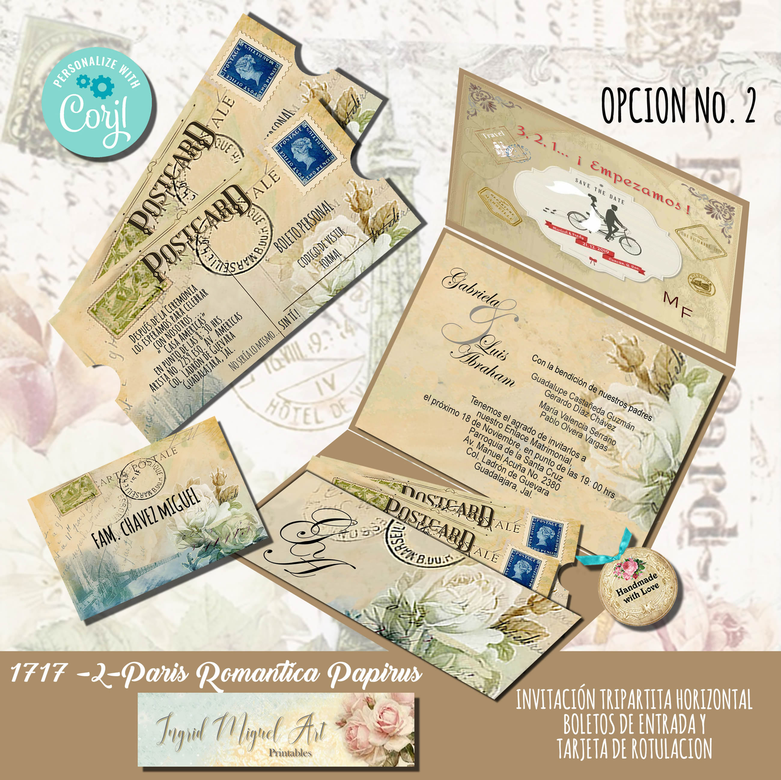 Invitación Tripartita Horizontal, Paris Romantica-DIGITAL EDITABLE/TR-1717-2