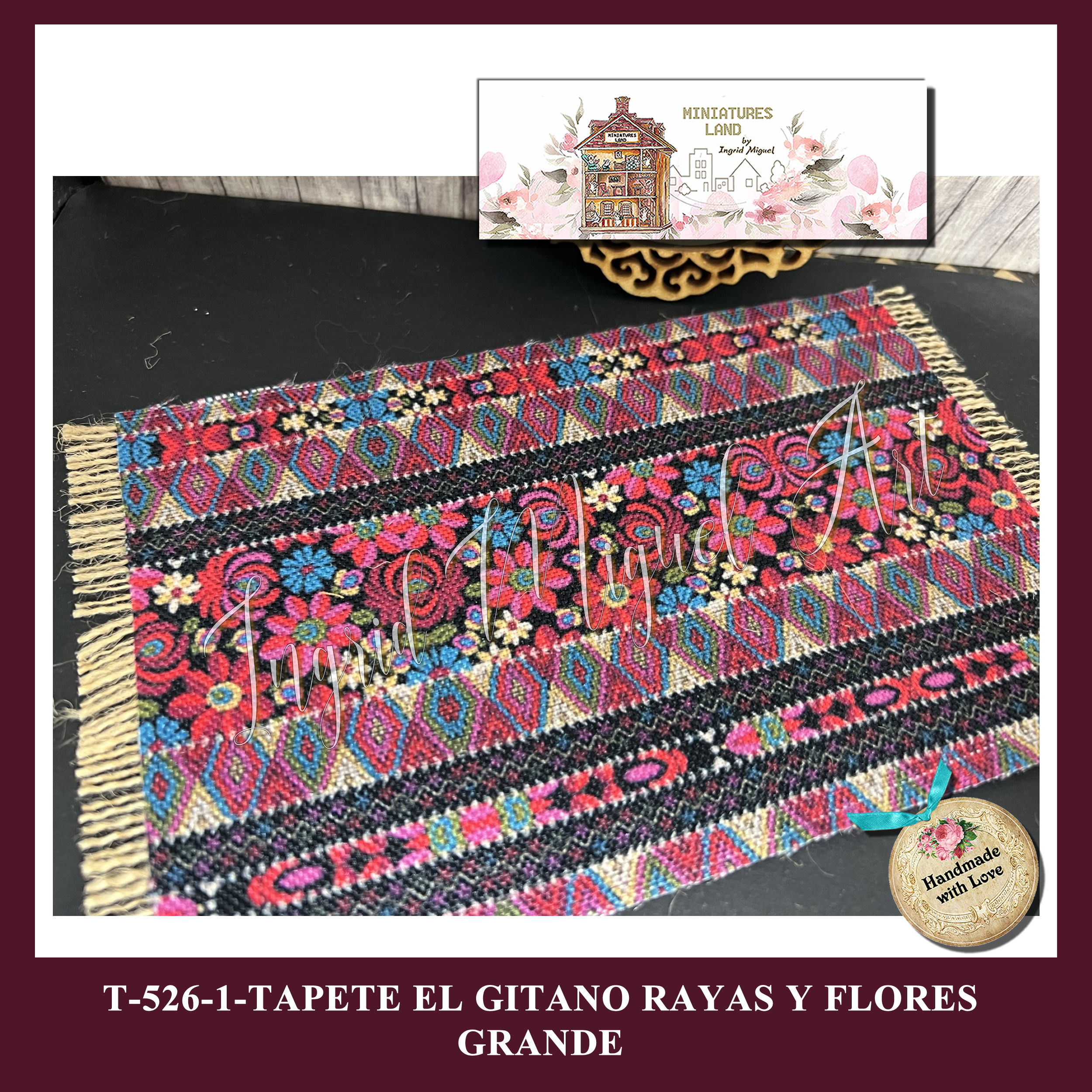 Tapete Mexicano estilo Gitano en rosas y morados /Miniatura/ T-526