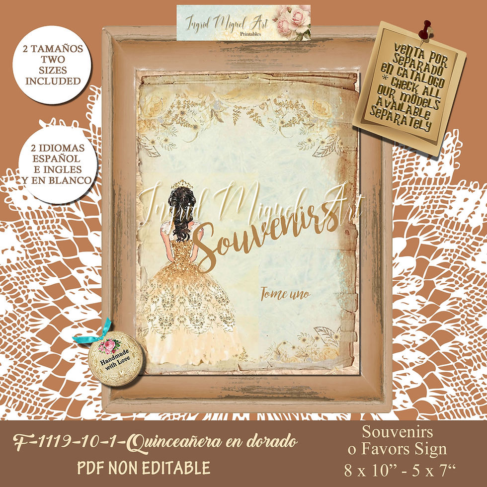 Miniatura: Cartel de señalamiento, Tarjetas y Regalos XV en dorado-PDF / PASS-1119-10-2