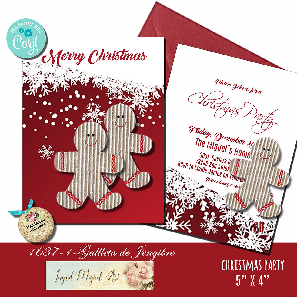 Invitación de Navidad Galleta de Jengibre, 3D-DIGITAL EDITABLE/ NAV-1637-1