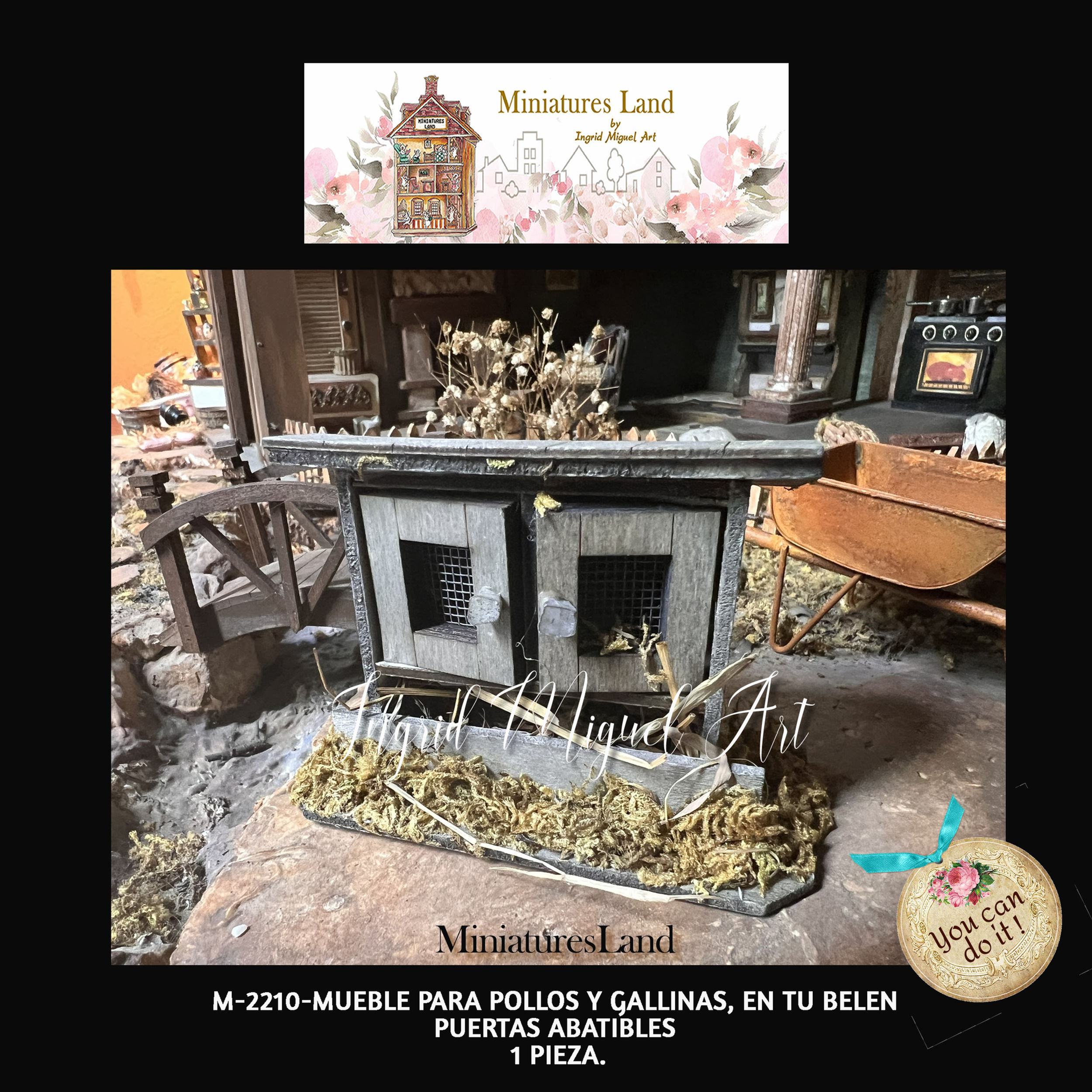 Jaula para Gallinas,, mueble con puertas abatibles /Miniatura/M-2210