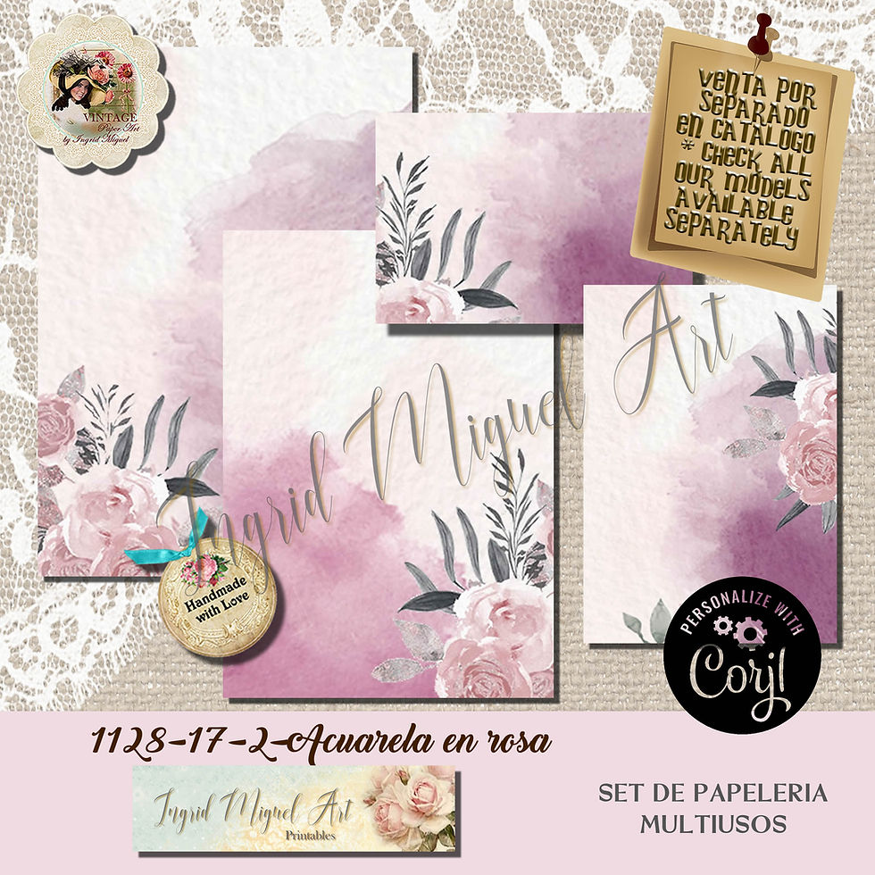 Miniatura: Menú personal en mesas, Acuarela en rosa, DIGITAL EDITABLE CORJL | F-1128-7