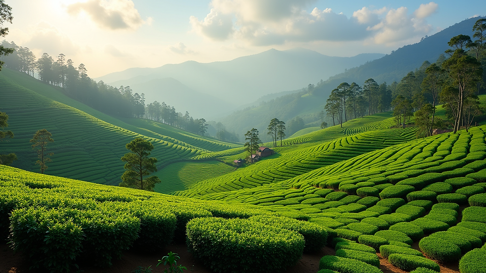 High angle view of tea plantations in Munnar