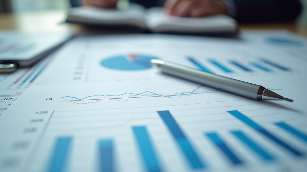 High angle view of a financial report with charts and graphs