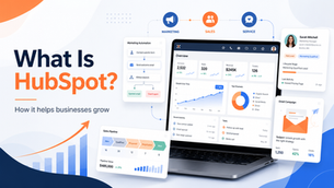 HubSpot CRM dashboard showing marketing automation, sales pipeline, email campaigns, customer data, and business growth analytics.