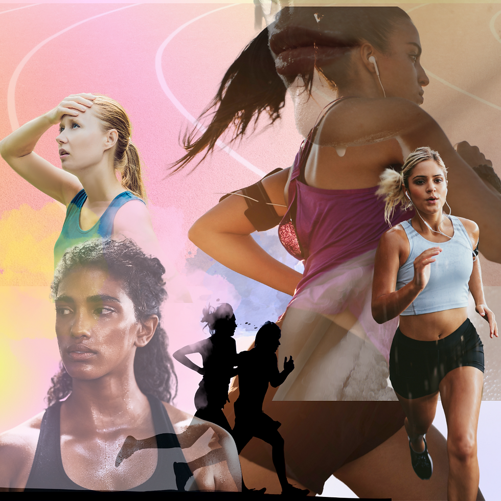 collage of women running