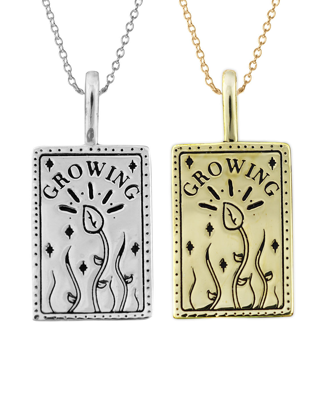 Handmade Gold & 925 Sterling Silver Floral Tarot Card Motto Necklace & Chain