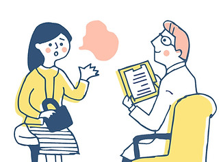 医師に相談する女性のイラスト