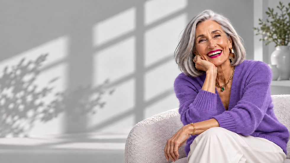 Elegante Seniorin im Lavendelpullover.png