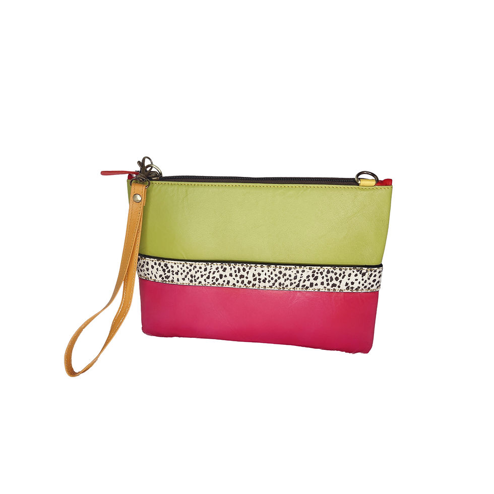 Lime Green and Pink Luca Leather Wristlet Crossbody