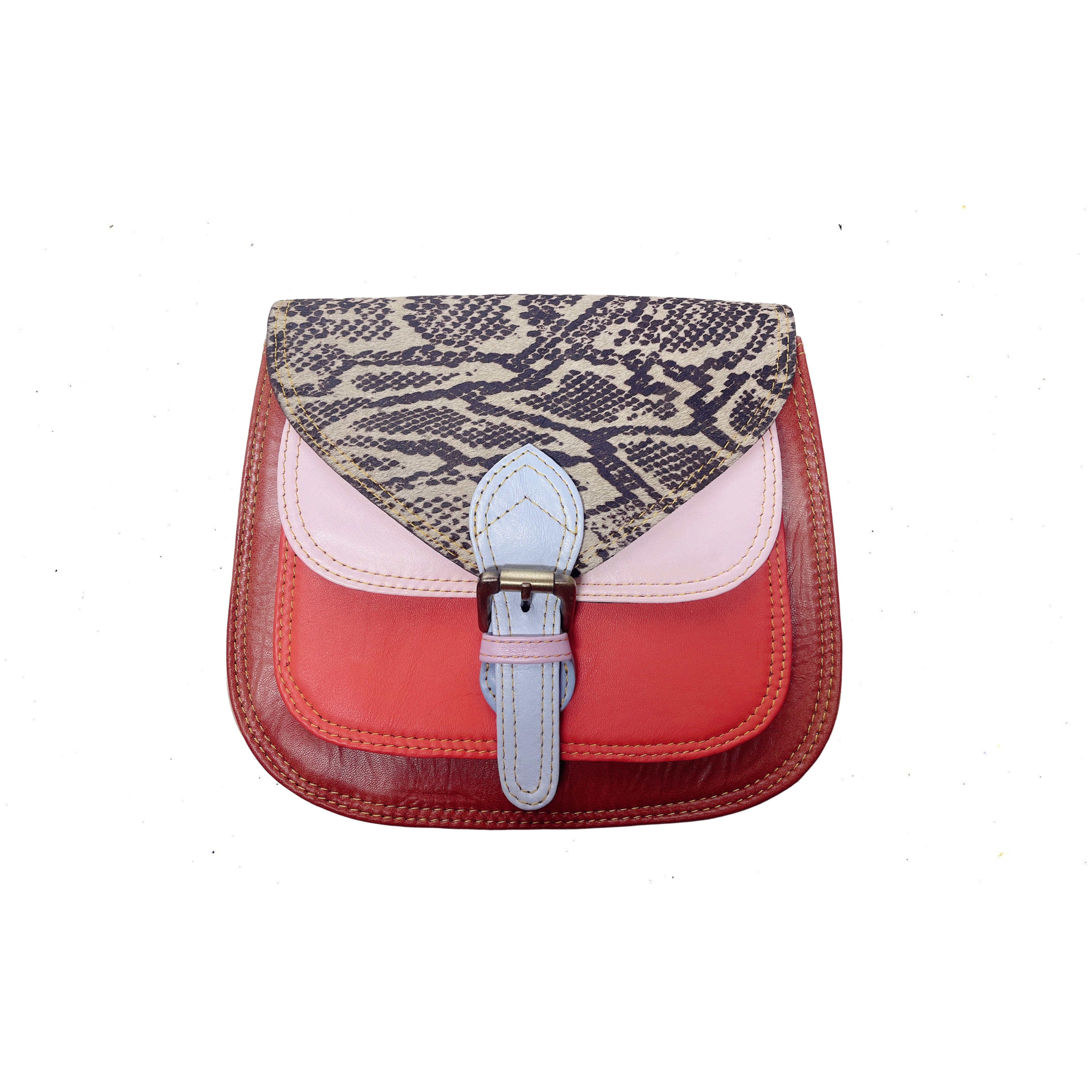 Snake Print with Red and Pink Color Block Crossbody