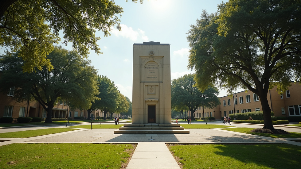Wide angle view of a historical monument dedicated to Juneteenth