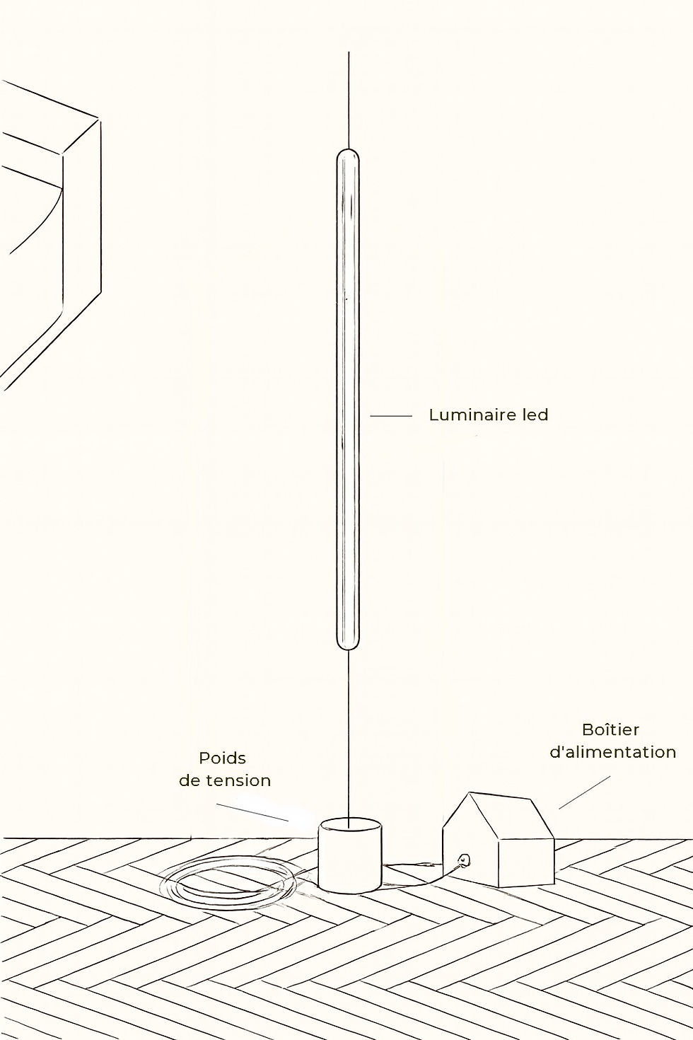 Miniature : Lampadaire suspendu en bois – Design minimaliste vertical – Éclairage d’ambiance