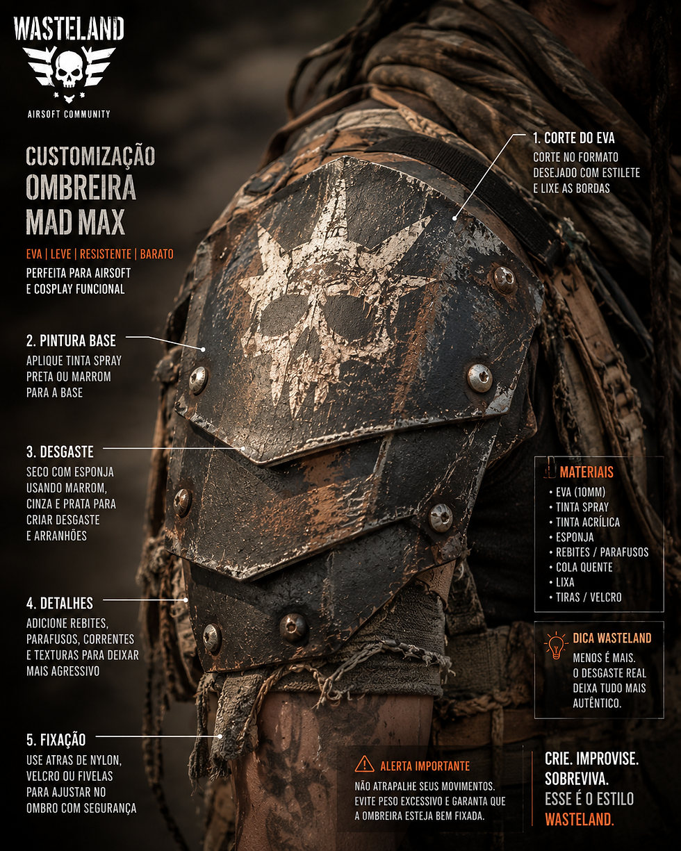 Close-up de ombreira de EVA pintada e desgastada para airsoft