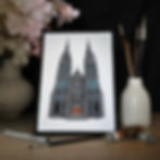 Reproduction peinture cathédrale Notre-Dame-de-l'Assomption à Clermont-Ferrand au format A4 et cadre