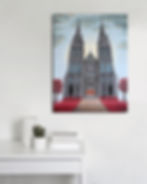 peinture acrylique sur toile 60x80cm de la cathédrale de Clermont-Ferrand en situation sur un mur blanc