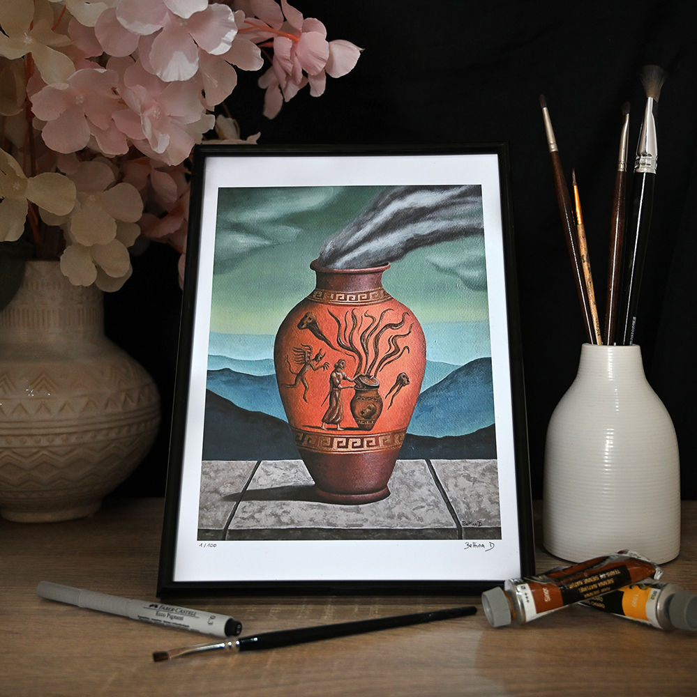 cadre a4 aluminium noir reproduction art peinture boite de pandore jarre