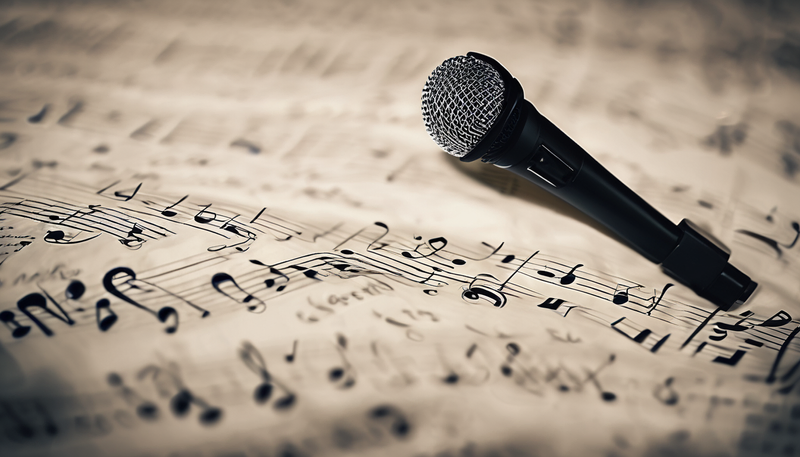 Is this picture of a mic is sitting on top of a sheet music OR is it four (4) different royalities?