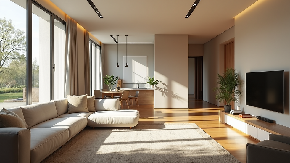 High angle view of a spacious open concept living room with natural light