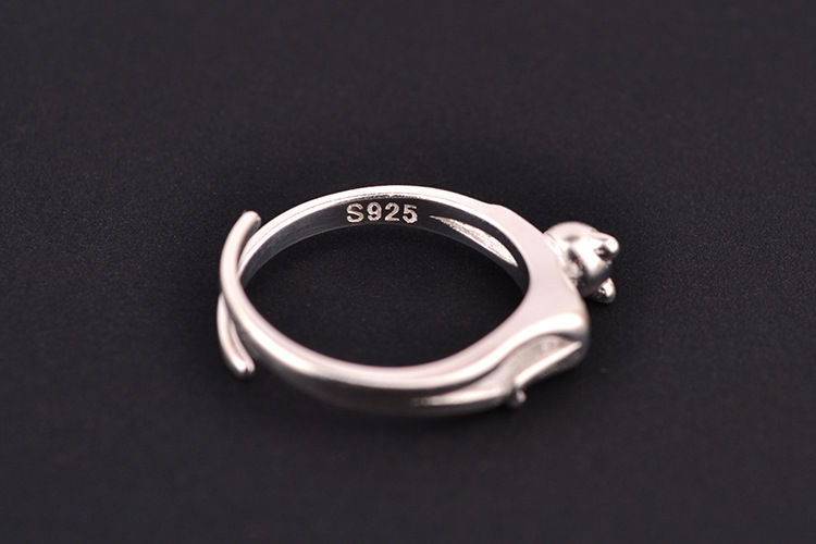 Thumbnail: Brushed Sterling Silver Stretched Out Kitten Ring