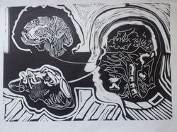 Mundos e Visões - Série Tomogravura - Linoleogravura - 2014 - Goiânia - GO - 21X30cm 