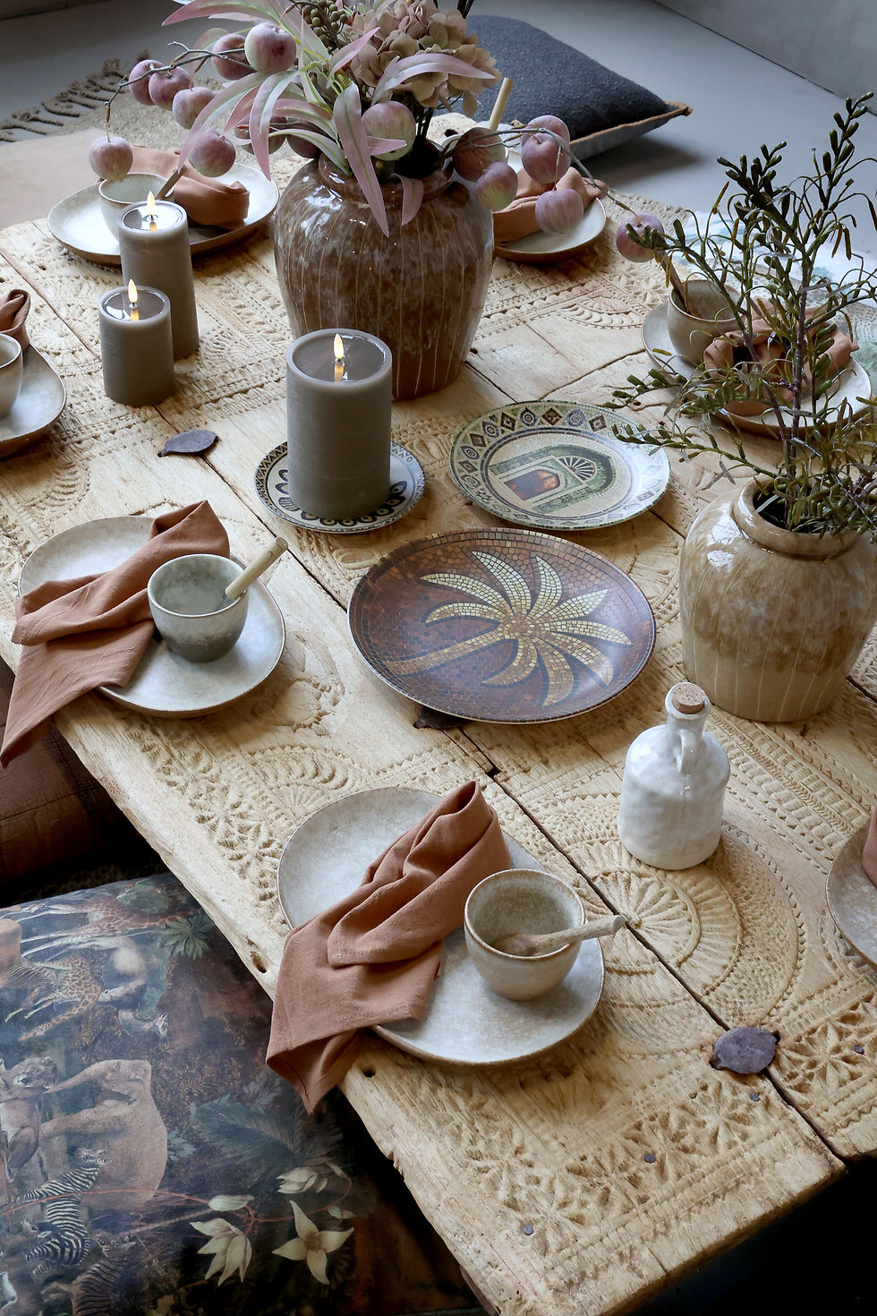Miniatyrbilde: Chartres Fat i Mosaikk med Palme – Mocca & Creme