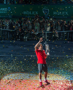 Roger Federer holding the winner trophy at the ATP Rolex championship in Shanghai shot by Pixel Bureau Singapore