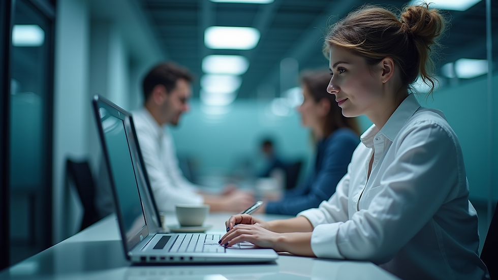Eye-level view de técnico de informática atendendo cliente em escritório
