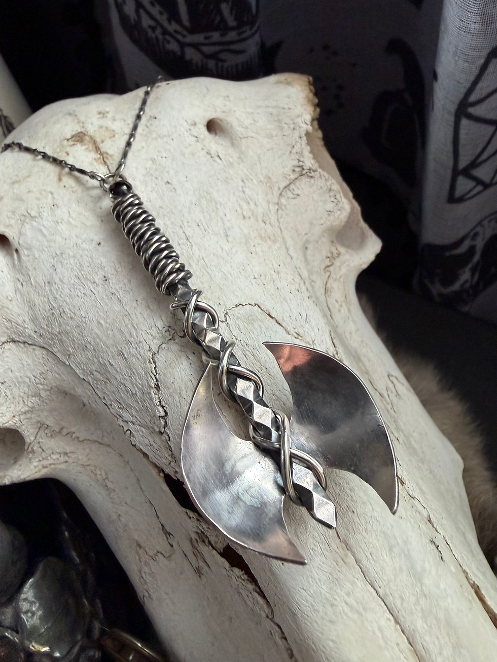 Thumbnail: Sterling Silver and Garnet Freya Battle Axe Necklace