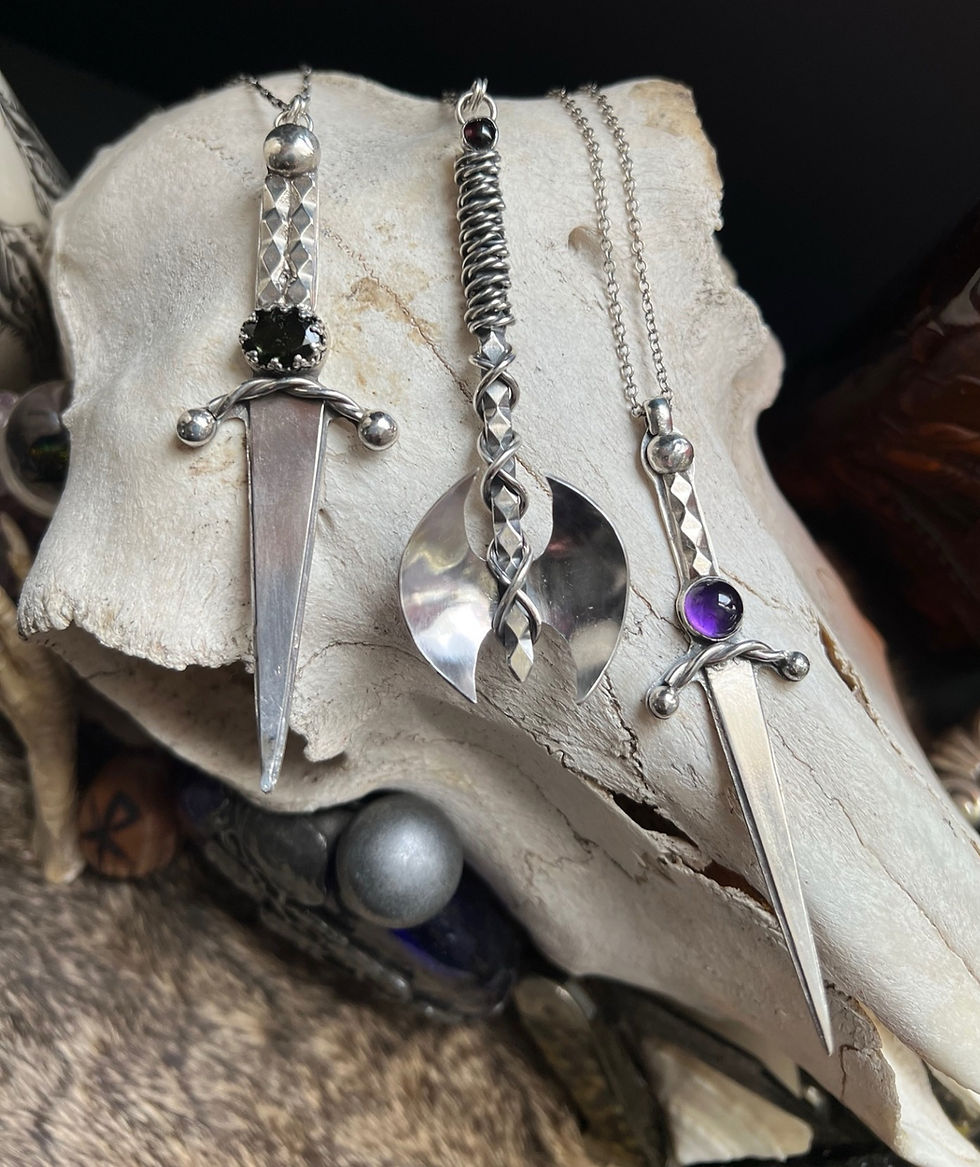 Thumbnail: Sterling Silver and Garnet Freya Battle Axe Necklace