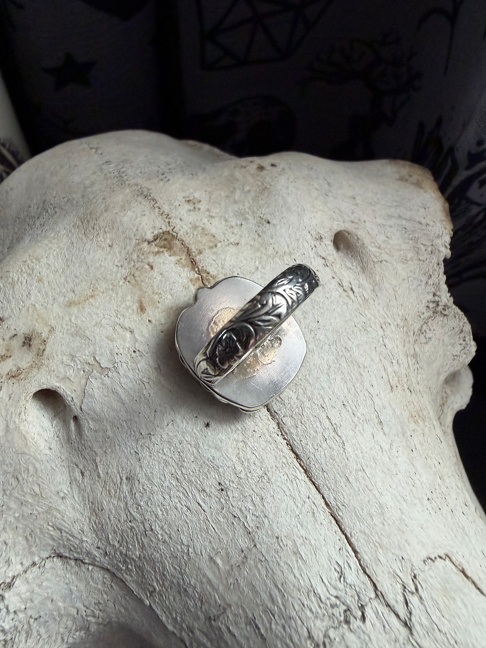 Thumbnail: Sterling Silver and Green Glass Intaglio Cross Saints Ring