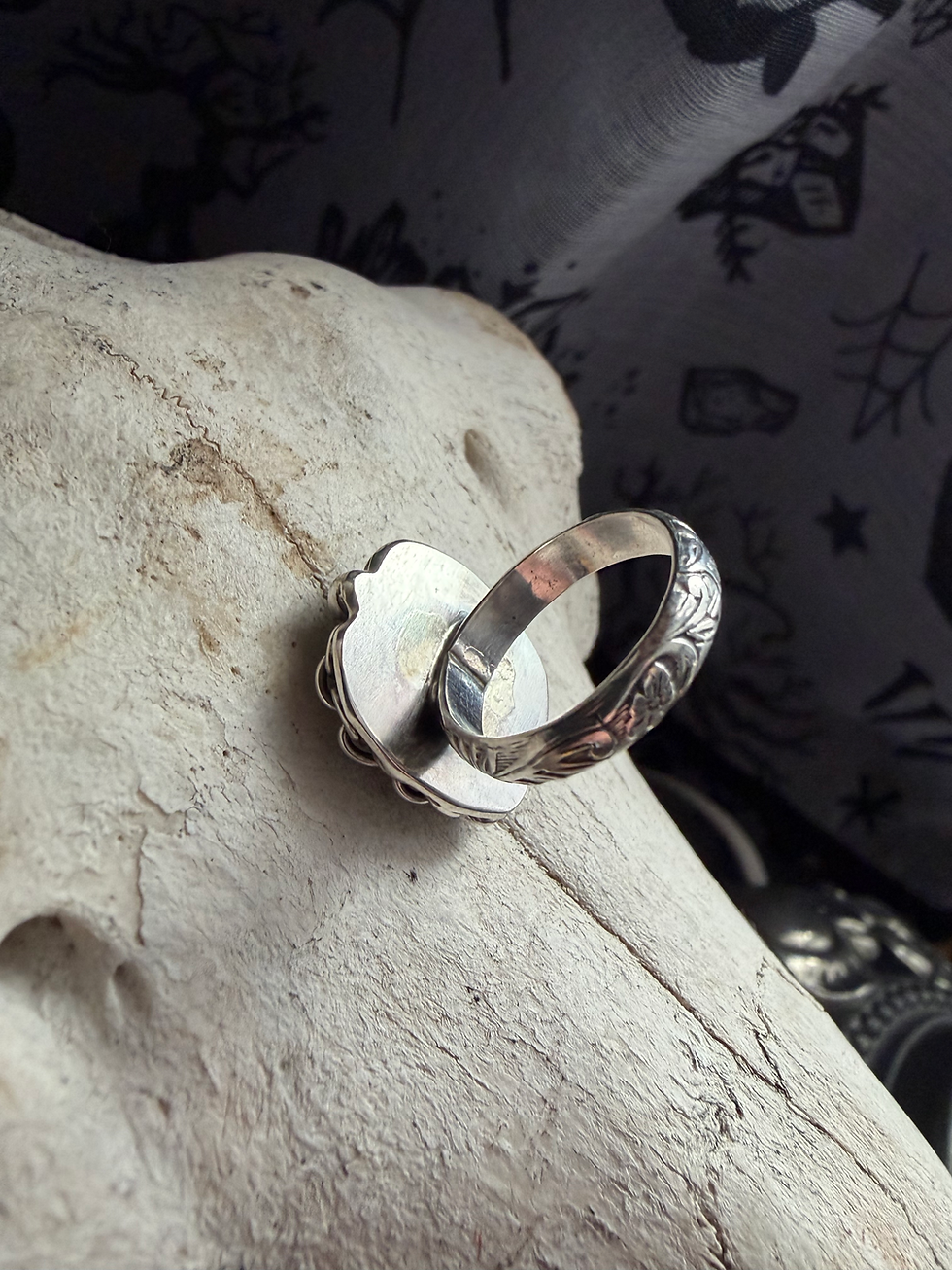 Thumbnail: Sterling Silver and Green Glass Intaglio Cross Saints Ring