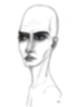 Monochrome sketch of a bald, stern-faced person in profile, with KPD signed at bottom right on a white background.