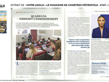 "Quand l'IA enrichit l'enseignement" au Campus IBCBS dans VOTRE AGGLO – Le magazine de Chartres Métropole – n°147 (janvier 2026).