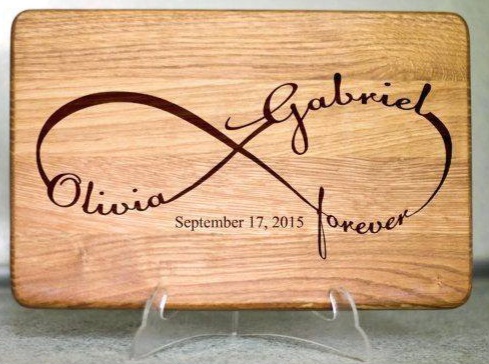 Custom engraved wood wedding infinity sign