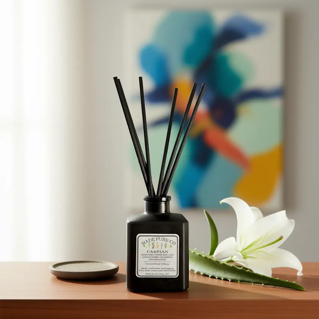 Natural Reed Diffuser, Pure Essential Oils. Aromatherapy.  Aloe Vera, White Tea, Lily, Sandalwood, Tangerine, Frankincense